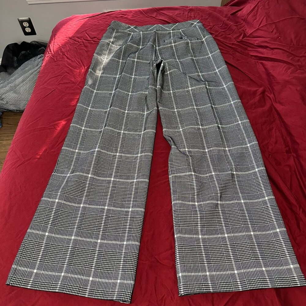 Spanx Pants Ponte Plaid Jacquard Wide Leg in Black White Houndstooth